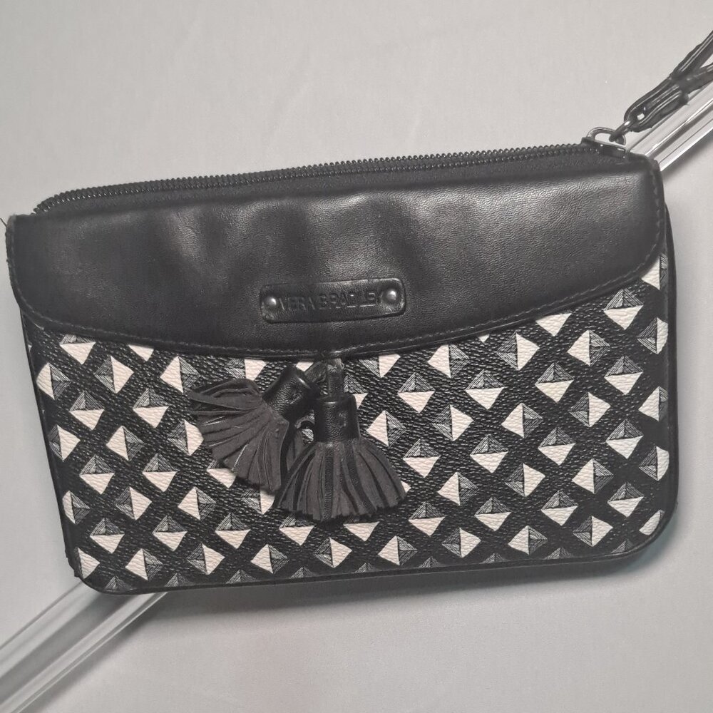 Vera Bradley Tassel Wristlet - Black & White Geometric Pattern
